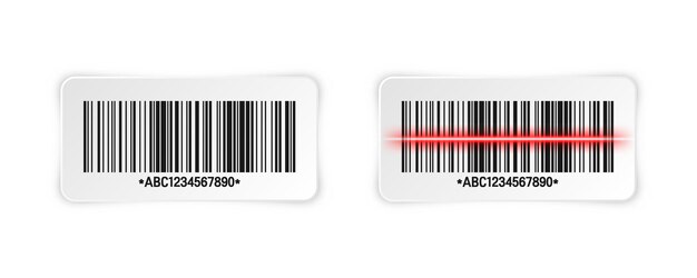 Vecteur autocollant de code à barres réaliste code de suivi d'identification numéro de série id de produit avec magasin d'informations numériques ou étiquettes de numérisation de supermarché étiquette de prix illustration vectorielle