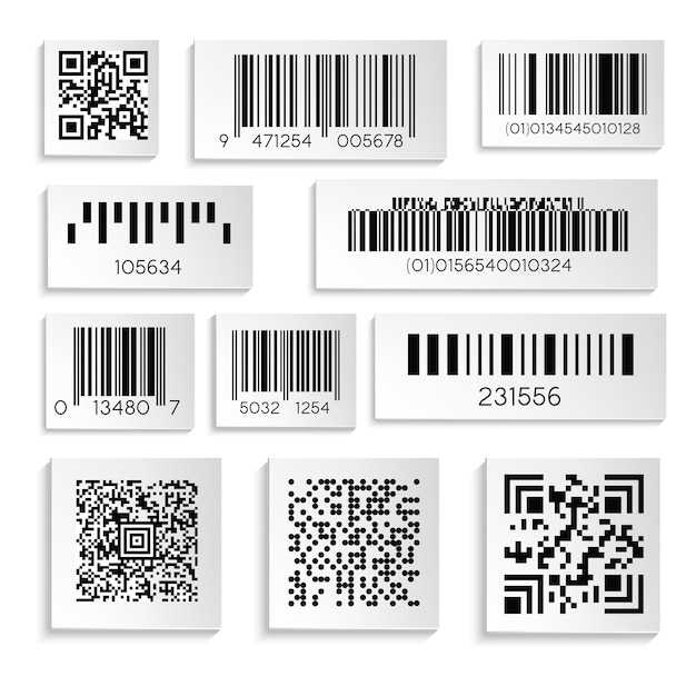 Autocollant de codes-barres ou de produits avec des icônes isolées de chiffrement ou de numéro de série