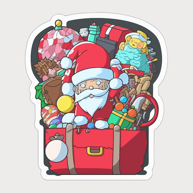 Vecteur autocollant de dessin animé de sac de noël du père noël sac de noël plein de pack d'autocollants de jouets collection newyear