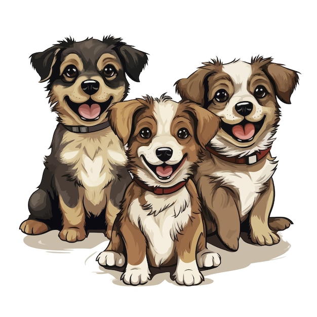 Autocollant De Dessin Animé De Vecteur De Chiots Mignons