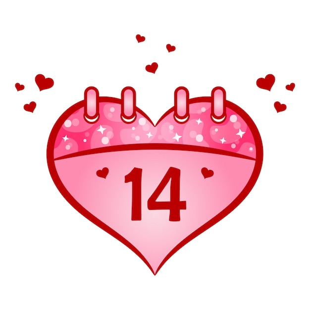 Vecteur autocollant de dessin de calendrier rouge coeur saint valentin