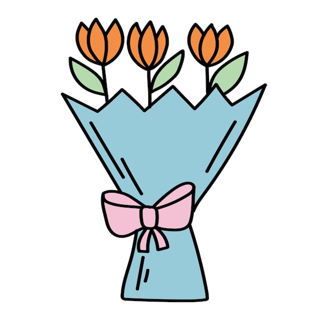 Autocollant Doodle Beau Bouquet De Tulipes