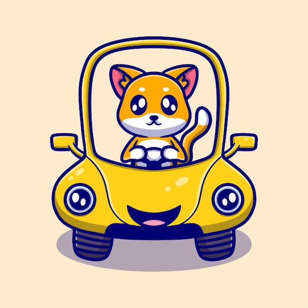 Autocollant drôle d'illustration d'icône de dessin animé de voiture de chien mignon pour votre entreprise