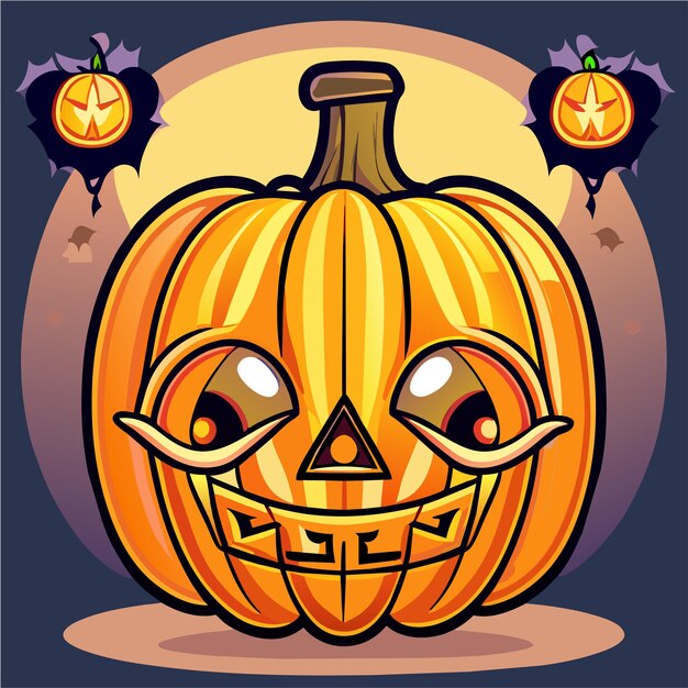 Vecteur l'autocollant effrayant de la citrouille d'halloween est dessiné à la main.