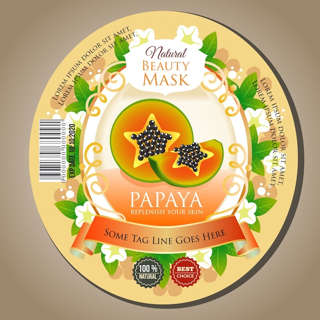 autocollant d'étiquette de beauté masque papaye