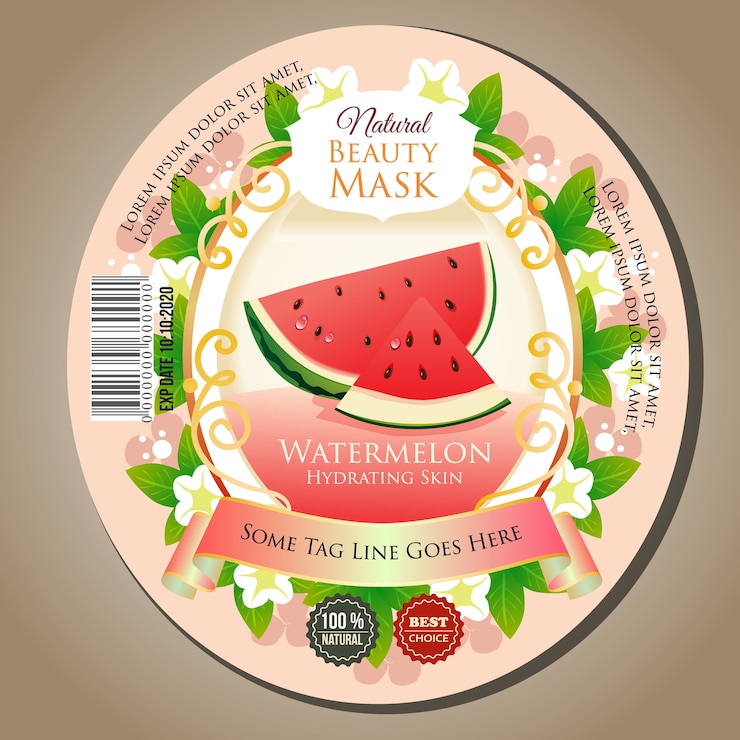 autocollant d&#39;étiquette de masque de beauté masque de pastèque