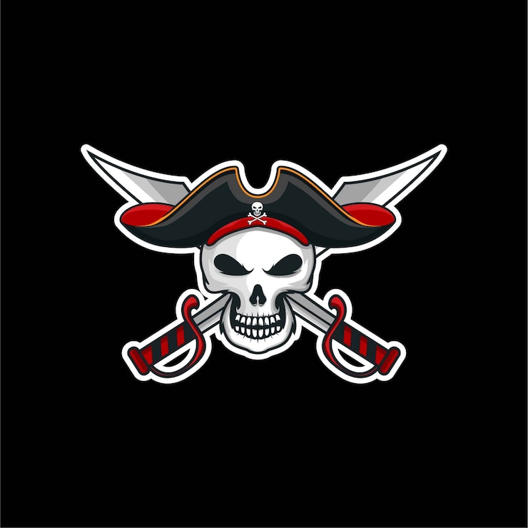 Vecteur autocollant d'illustration de logo tête de pirate crâne