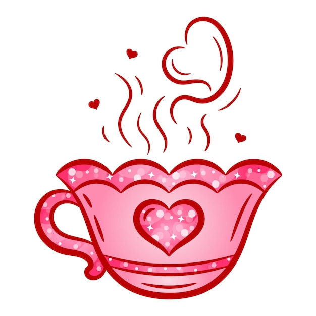 Vecteur autocollant mignon de dessin de tasse fumée de valentine