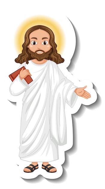 Vecteur autocollant de personnage de dessin animé de jésus-christ sur fond blanc
