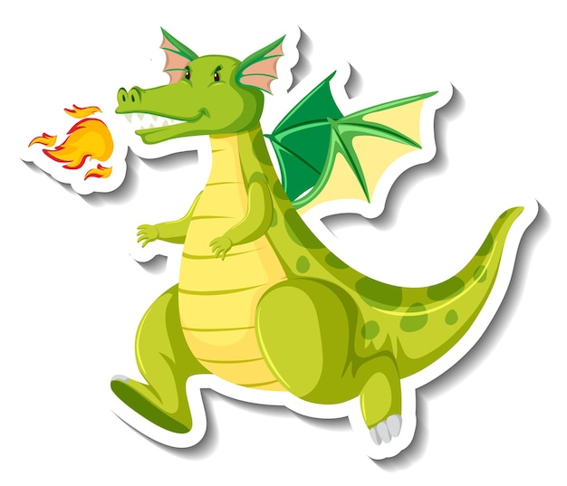 Vecteur autocollant de personnage de dessin animé mignon dragon vert