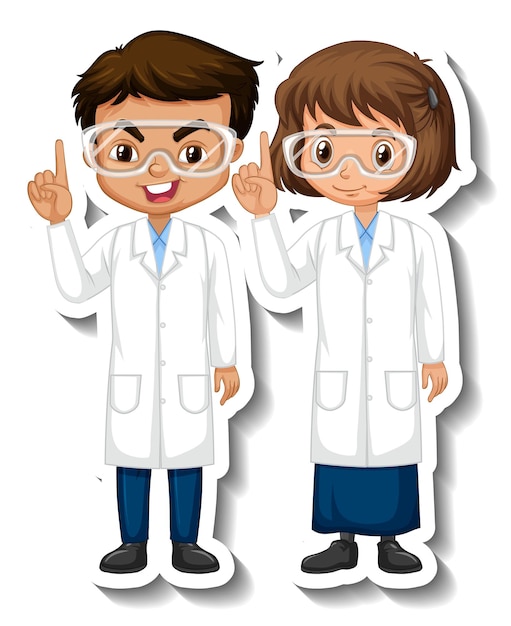 Autocollant de personnage de dessin animé pour enfants couple scientifique