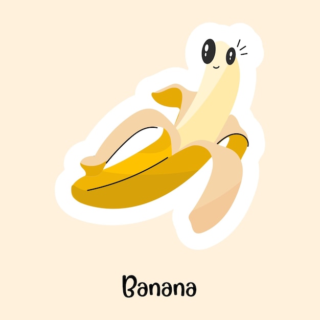 Vecteur autocollant plat d'aliments sains et biologiques de banane