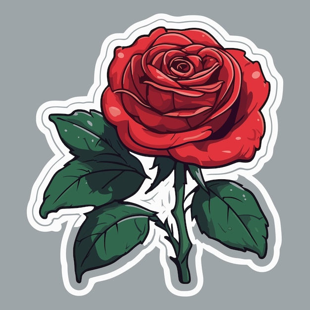 Vecteur un autocollant de rose rouge de haute qualité en 2d, une illustration vectorielle fantastique et rêveuse.