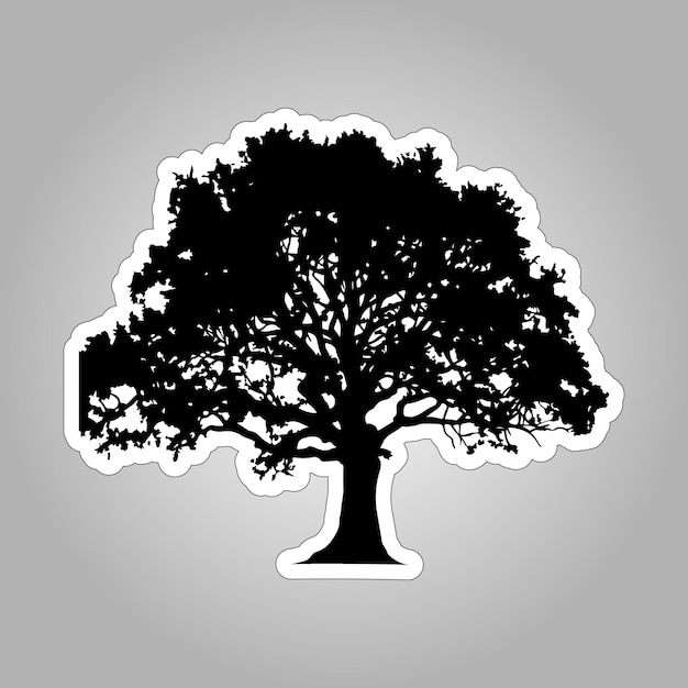 Vecteur autocollant silhouette d'arbre de chêne noir sur fond blanc pour l'impression