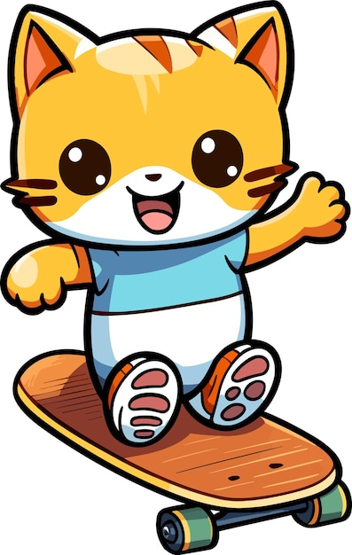 Un Autocollant De Skateboard Pour Chat De Kawaii Sur Fond Blanc