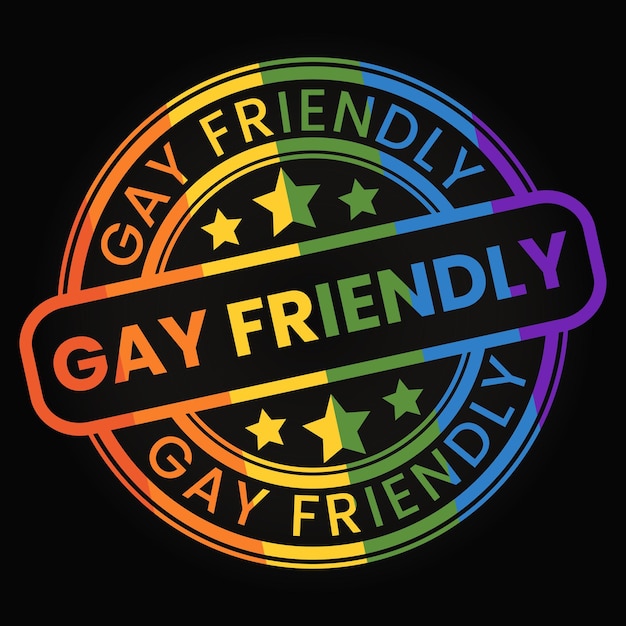 Autocollant de timbre Gay Friendly sur fond gris foncé