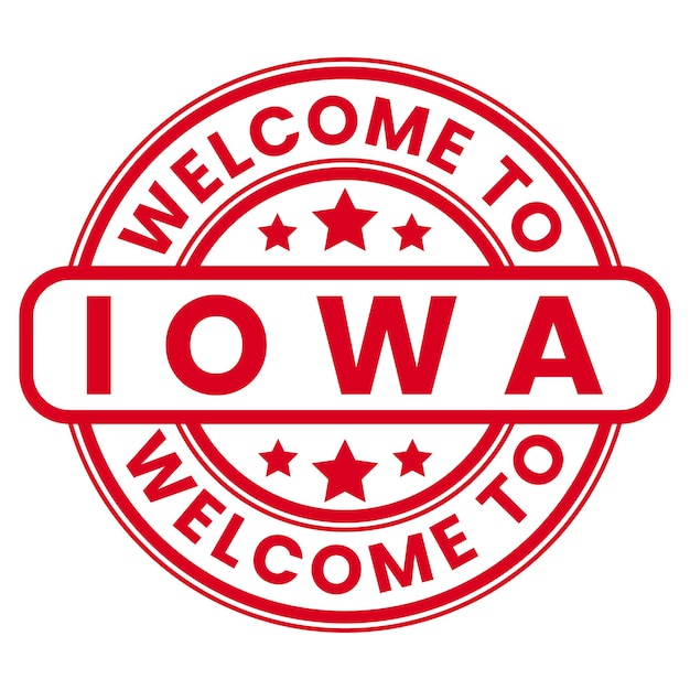 Autocollant De Timbre Rouge Welcome To Iowa Sign Avec étoiles Vector Illustration