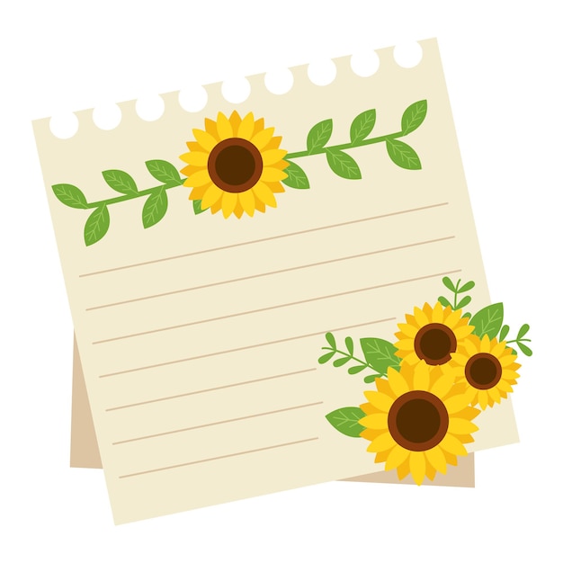 Autocollant De Tournesol Avec Note Illustration Sur La Note Pour La Carte De Voeux De Décoration De Contenu De Décor