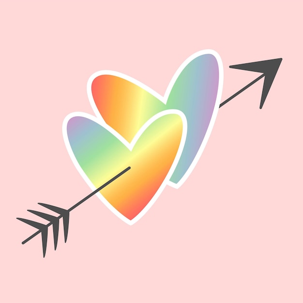 Autocollant Vectoriel Graphique Sur Le Sujet Lgbt Utilisant Des Coeurs Arc-en-ciel Et Une Flèche Sur Fond Rose. Concept De Fierté De La Communauté Gay