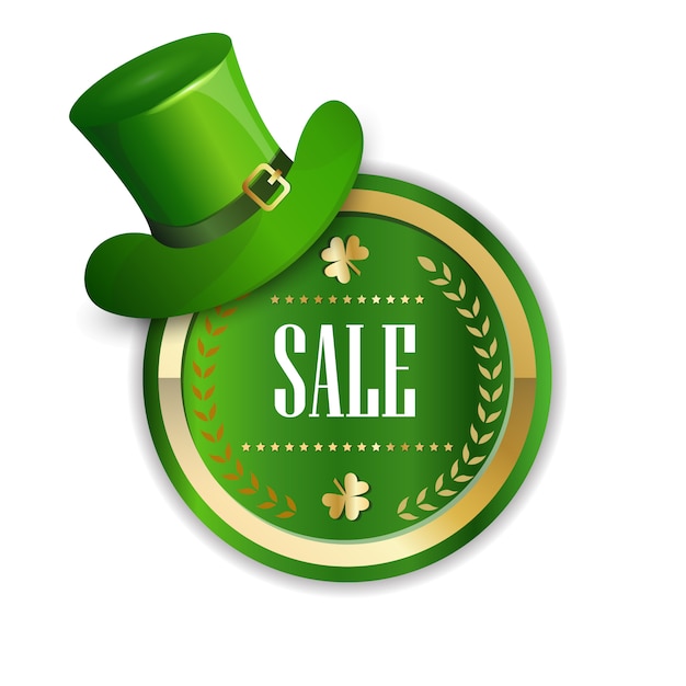 Autocollant de vente de Saint Patricks Day décoré avec un chapeau de lutin vert isolé