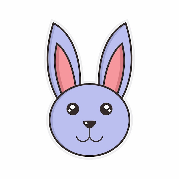 Un Autocollant D'un Visage De Lapin Violet Avec Des Oreilles Roses Et Un Nez Noir.