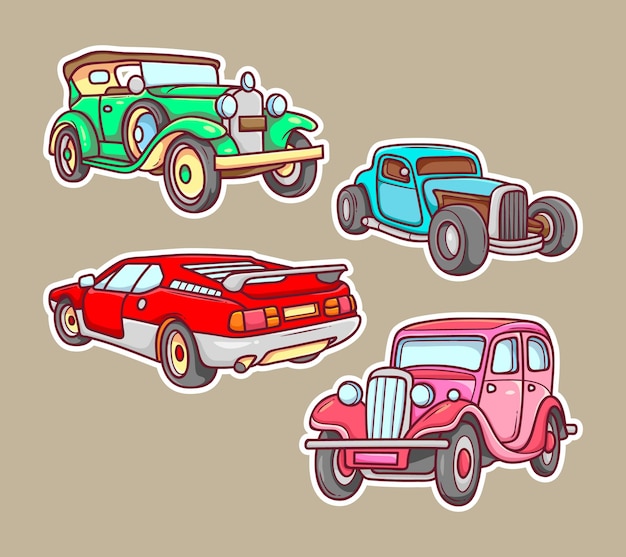 Autocollant De Voiture Vintage à Colorier Dessiné à La Main