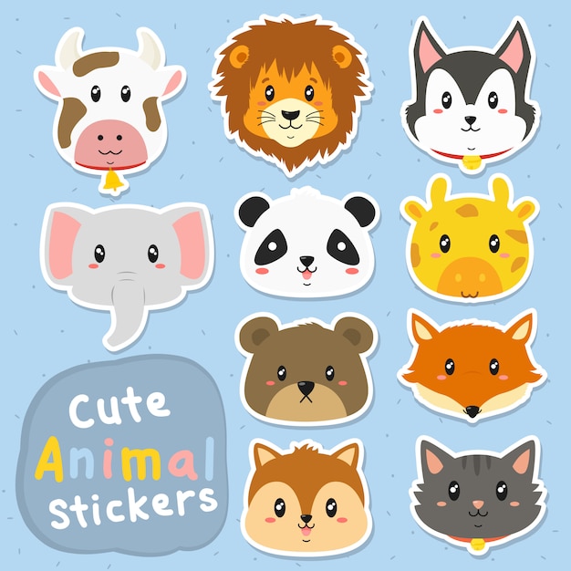 Autocollants Animaux Mignons Vector Ensemble