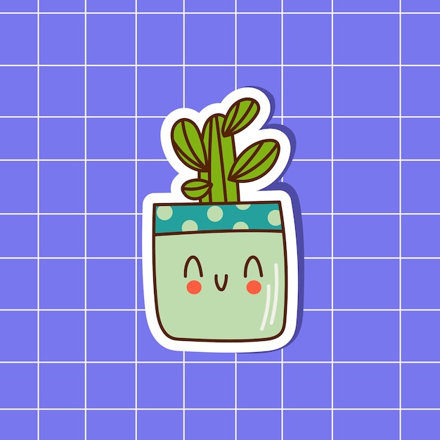 Autocollants de cactus dans un style kawaii Doodle cactus mignons dans un pot Illustration vectorielle de dessin à la main