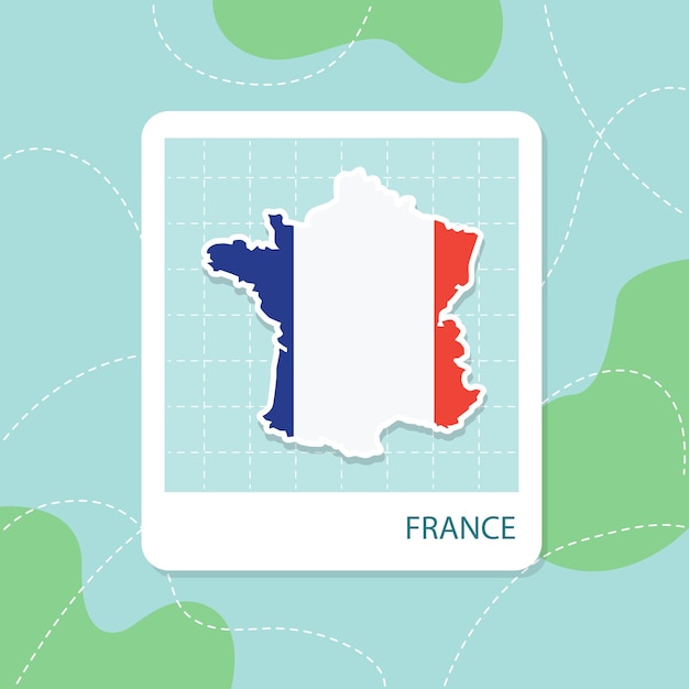 Vecteur autocollants de carte de france avec motif drapeau dans le cadre