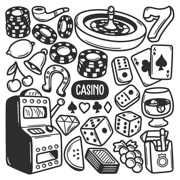 Autocollants Casino Vecteur De Coloriage Doodle Dessiné Main