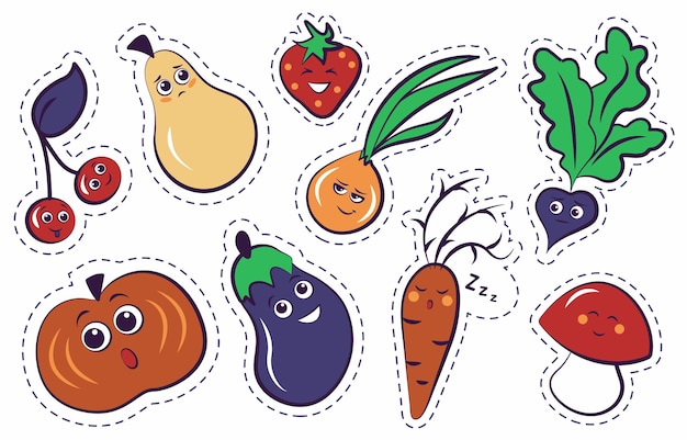 Autocollants Drôles De Dessin Animé Avec Des Légumes Et Des Fruits