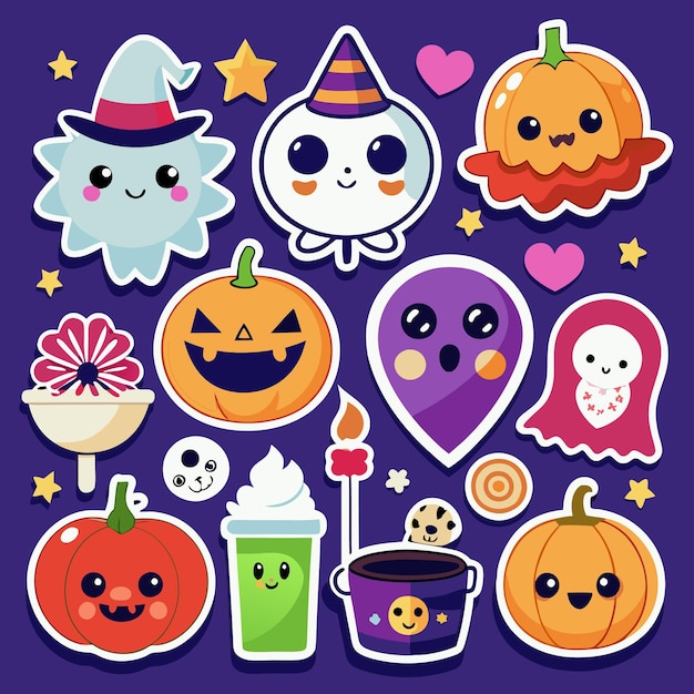 Des autocollants d'Halloween avec des fantômes et des étoiles de citrouilles