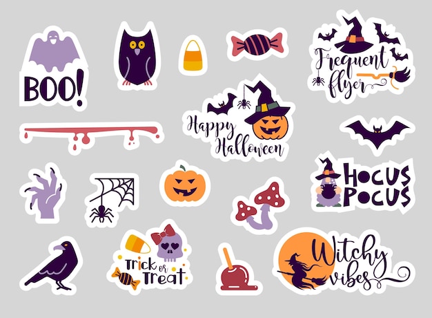 Autocollants D'halloween Avec Inscriptions De Slogans Populaires Citations Vectorielles Illustration Pour Halloween