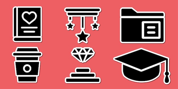 Autocollants d'icône plate isolés sur la collection de fond rose