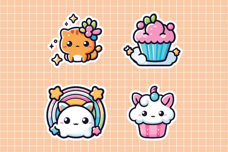 Vecteur des autocollants kawaii mignons et amusants pour les enfants et les projets créatifs