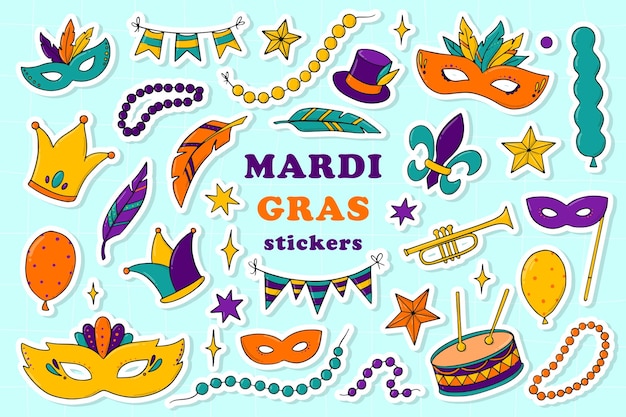 Autocollants Mardi Gras, Clip Art Avec Des Lignes De Coupe Blanches