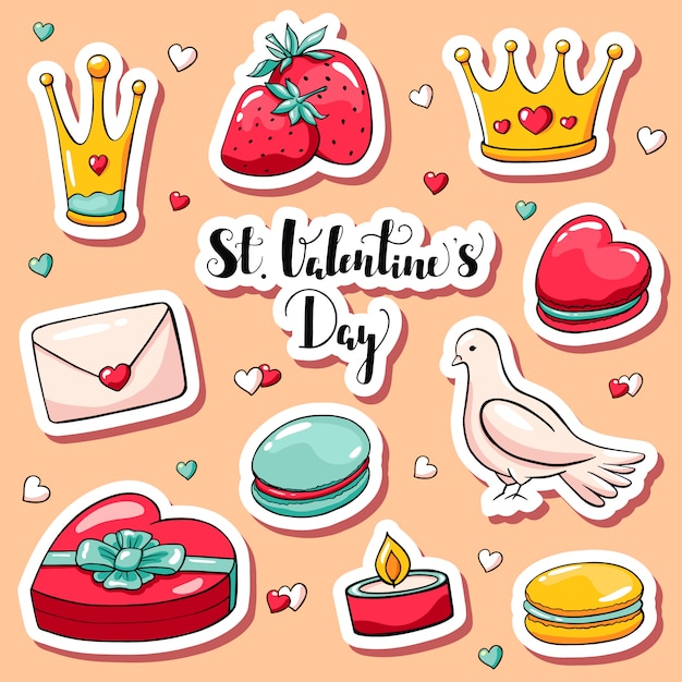 Autocollants mignons de la Saint-Valentin dans un style doodle