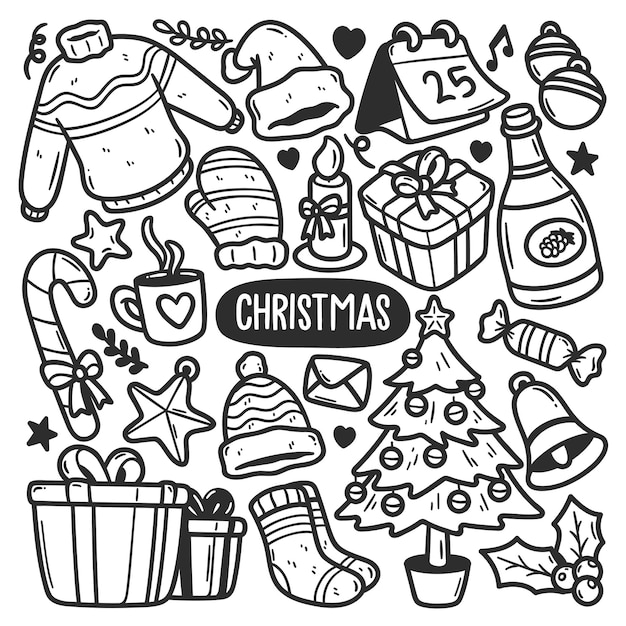 Autocollants De Noël Vecteur De Coloriage Doodle Dessinés À La Main