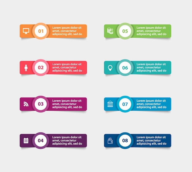 autocollants en papier et étiquettes avec des ombres réalistes pour infographie