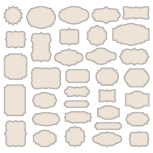 Vecteur autocollants vierges et cadres d'étiquettes isolés sur fond monochrome