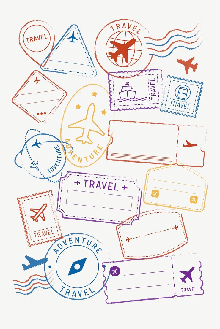 Vecteur autocollants de voyage et vecteur de jeu de badges