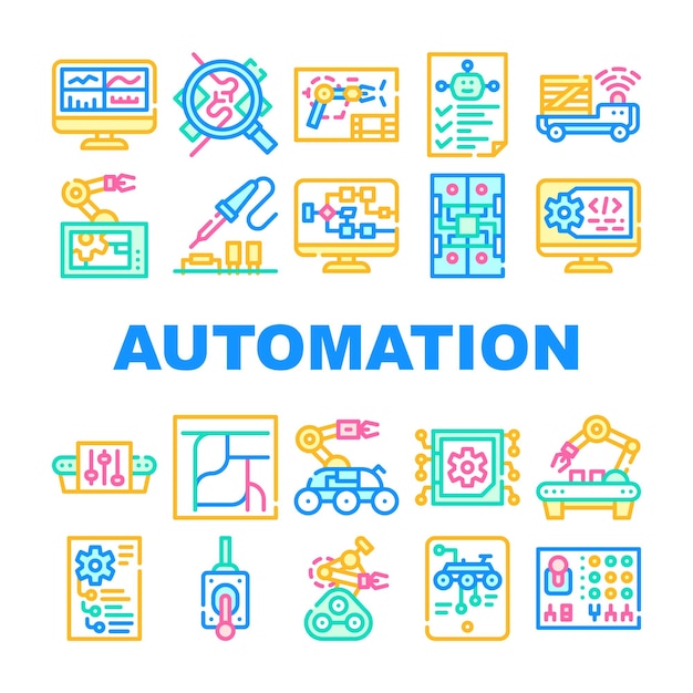 Automation Engineer Collection Icons Set Vector Fer Soudure Soudure Microcircuit Électronique Et Télécommande Robot Et Rover Ingénieur Concept Pictogrammes Linéaires Illustrations De Contour De Couleur