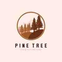 Vecteur automne pine hill landscape vintage logo vector template illustration design