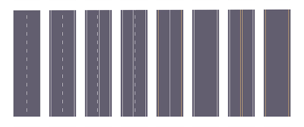 Autoroutes asphaltées avec lignes pointillées ou solides et concept vertical de marquage routier.