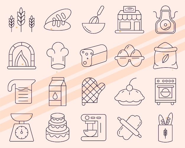 Un autre ensemble d'icônes sur le thème de la boulangerie pour les restaurants et les industries du service alimentaire