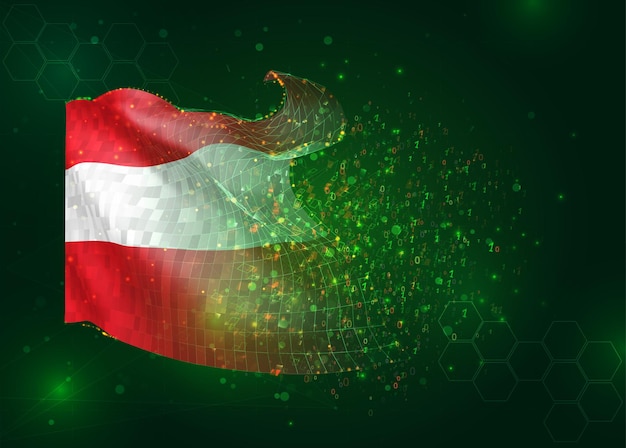 L'Autriche sur le drapeau 3d vectoriel sur fond vert avec des polygones et des numéros de données