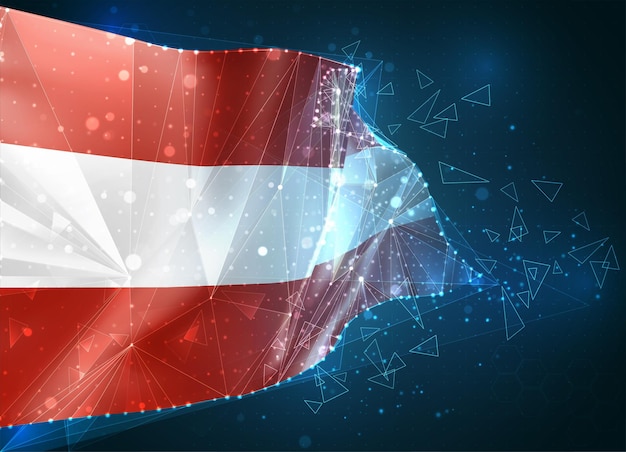 Autriche , drapeau, objet 3D abstrait virtuel de polygones triangulaires sur fond bleu