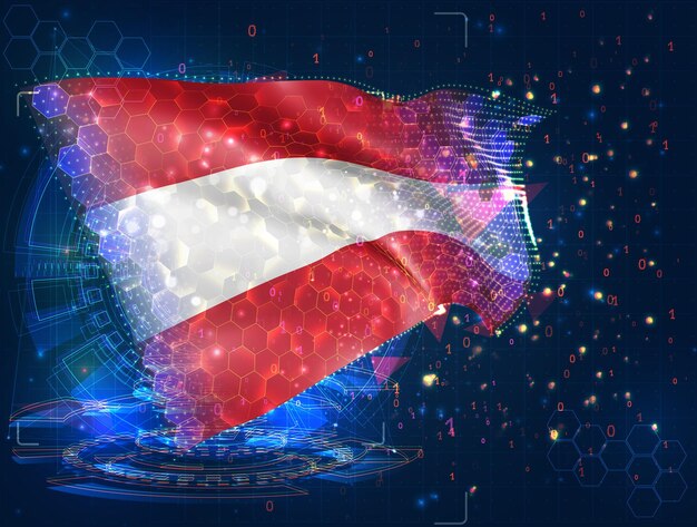 Autriche drapeau vectoriel objet 3D abstrait virtuel à partir de polygones triangulaires sur fond bleu