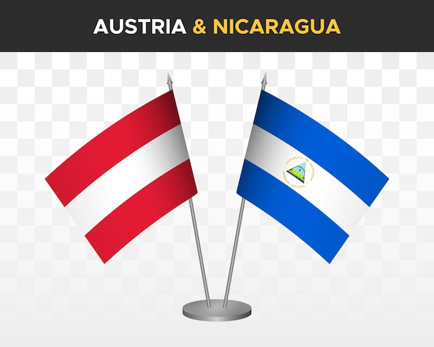 Autriche Vs Nicaragua Drapeaux De Bureau Maquette Isolé 3d Drapeaux De Table D'illustration Vectorielle