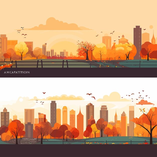 Vecteur autumn_cityscape_banner_material_set_vector